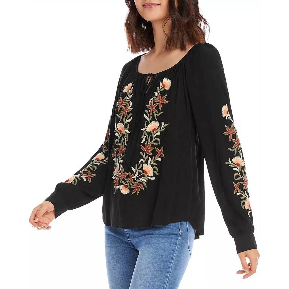NEW KAREN KANE embroidered peasant top in black - Picture 2 of 4